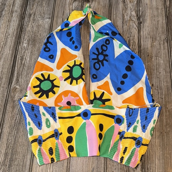 ZARA Halter Top 7703/025 278/015 colorful pattern XS crossover cotton NeW - Picture 3 of 7